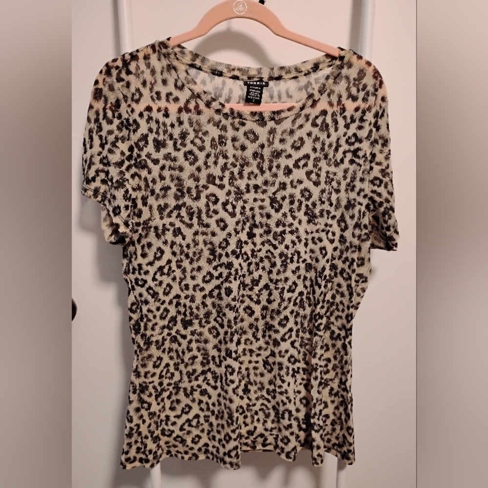 Torrid Semi Sheer Leopard Print Short Sleeve Top